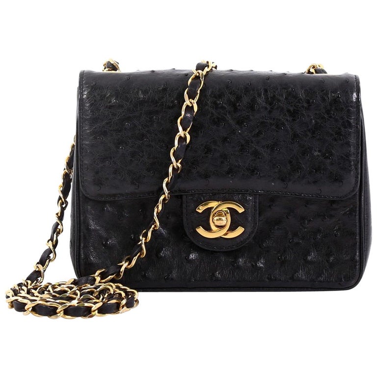 Chanel Vintage Square Classic Single Flap Bag Ostrich Mini at 1stDibs ...