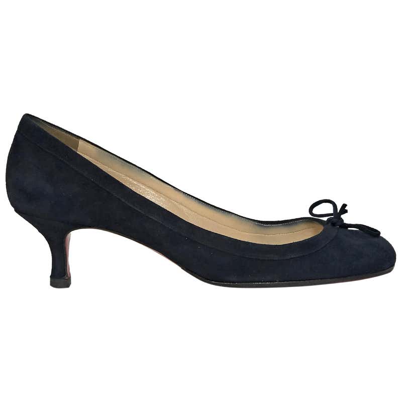 Navy Blue Christian Louboutin Suede Kitten Heels For Sale at 1stDibs