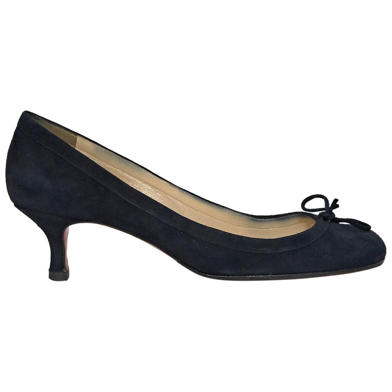 Navy Blue Christian Louboutin Suede Kitten Heels For Sale at 1stDibs
