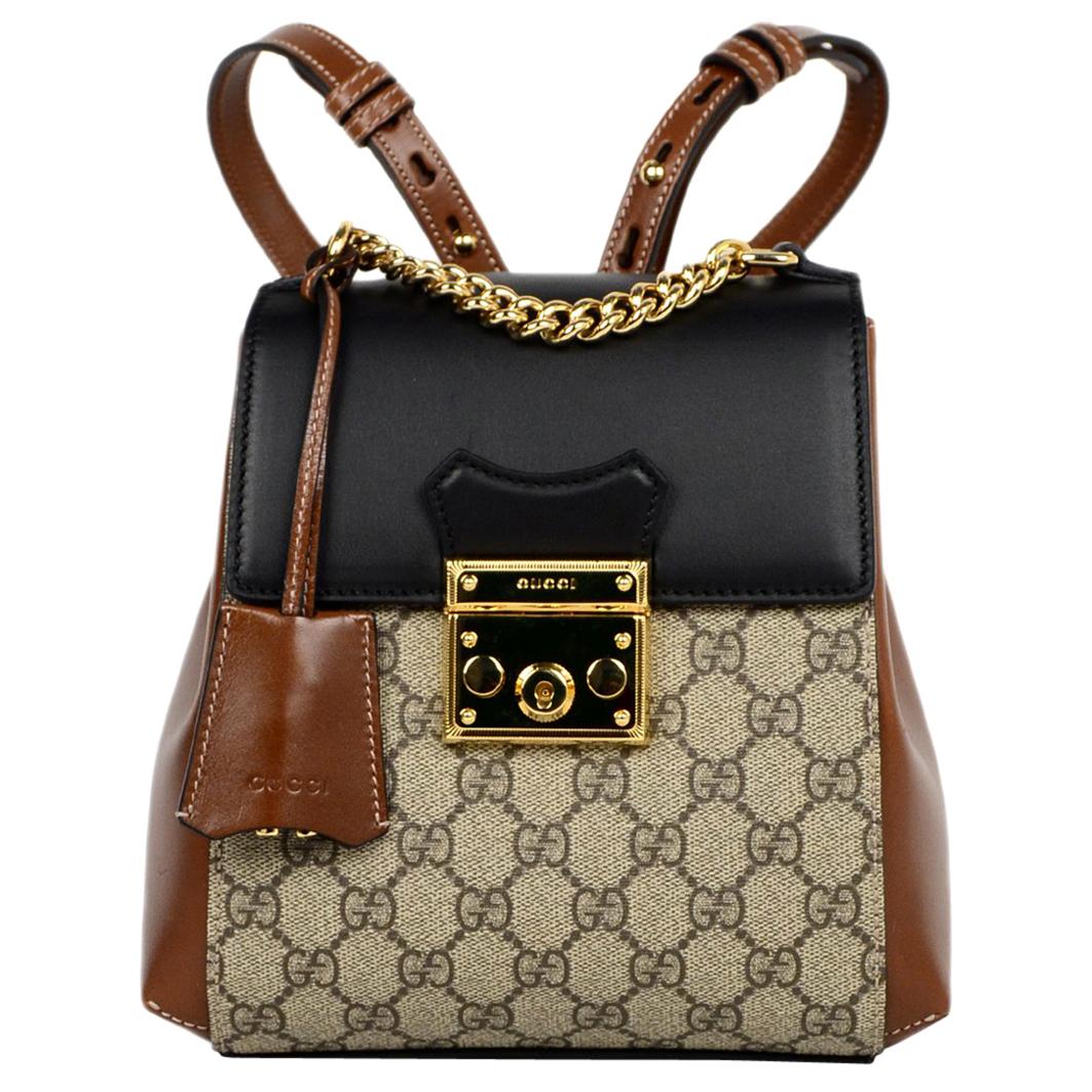 Gucci 2019 Monogram GG Supreme Canvas & Leather Padlock Backpack Bag