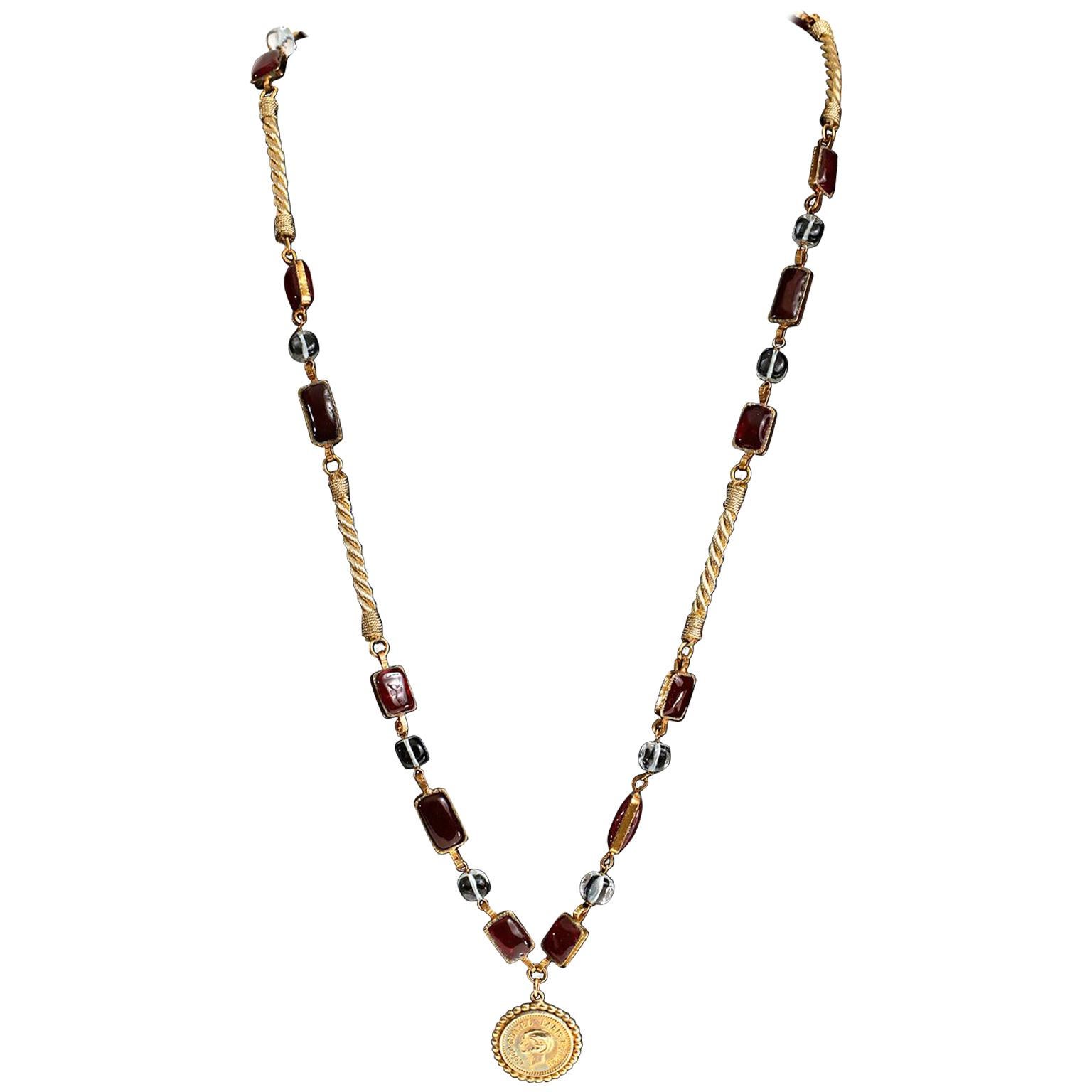 Chanel Gold Coco Chanel Coin Gripoix Necklace