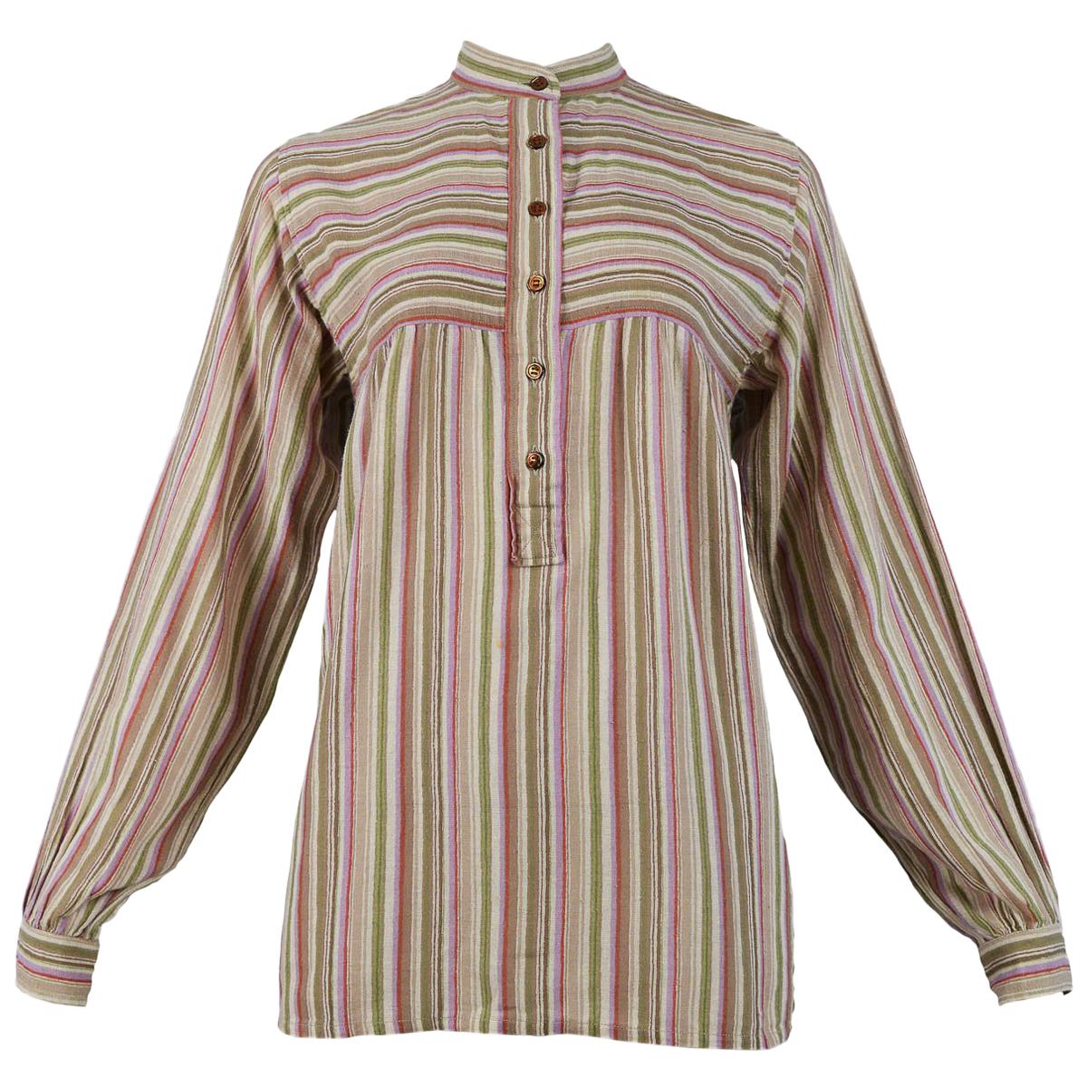 Vintage Yves Saint Laurent 1970's Brown Stripe Blouse