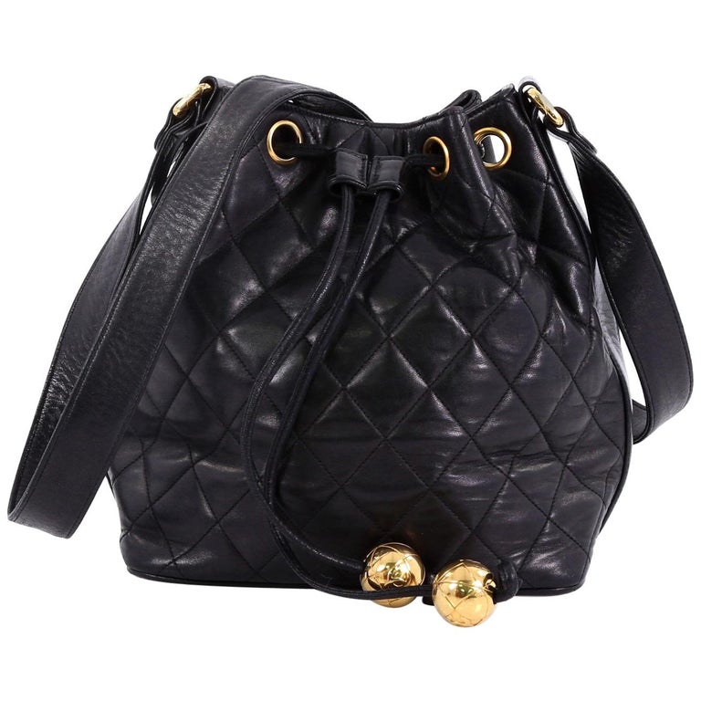 Chanel Vintage Drawstring Bucket Bag Quilted Lambskin Small