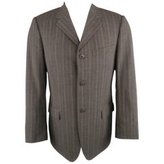 Men's DRIES VAN NOTEN 38 Size 38 Gray & Blue Stripe Wool Notch Lapel Sport Coat