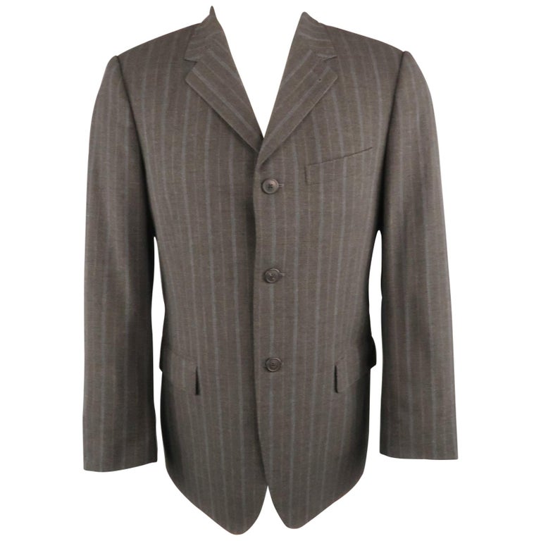Men's DRIES VAN NOTEN 38 Size 38 Gray and Blue Stripe Wool Notch Lapel ...