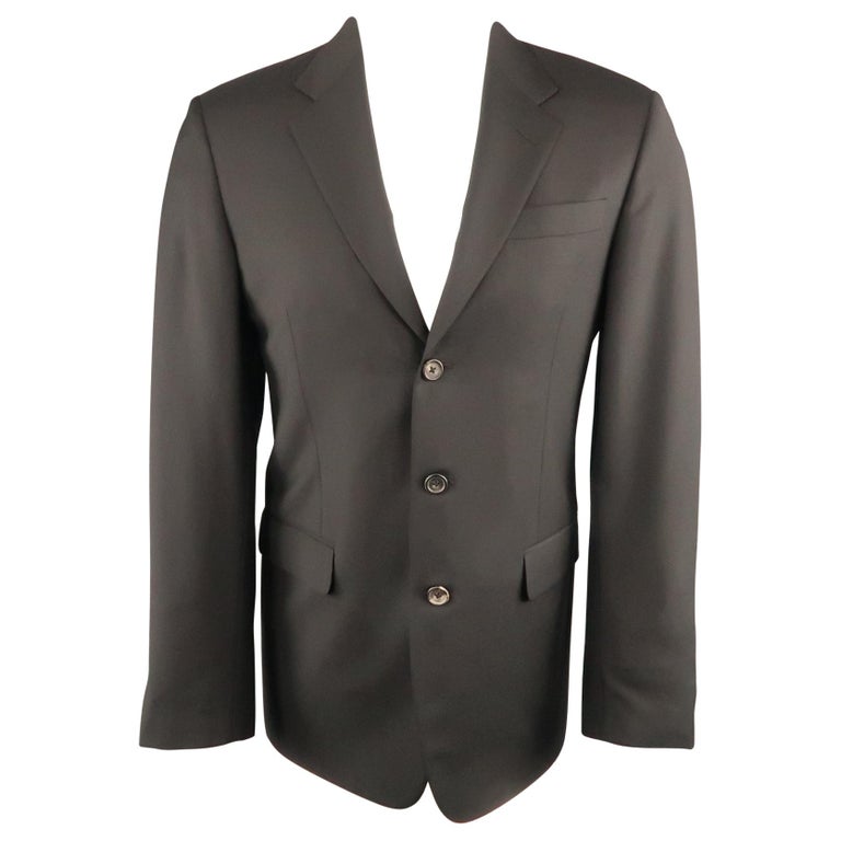 Men's PRADA 38 Black Wool / Mohair Three Button Sport Coat For Sale at ...