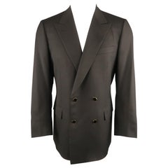 BRIONI 40 Regular Black Wool Peak Lapel Double Breasted Gold Button Sport Coat