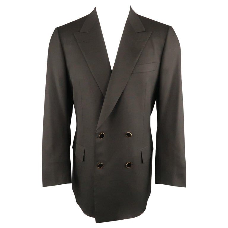 BRIONI 40 Regular Black Wool Peak Lapel Double Breasted Gold Button ...
