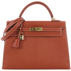 Hermes Kelly Handbag Brique Chevre de Coromandel with Gold Hardware 32