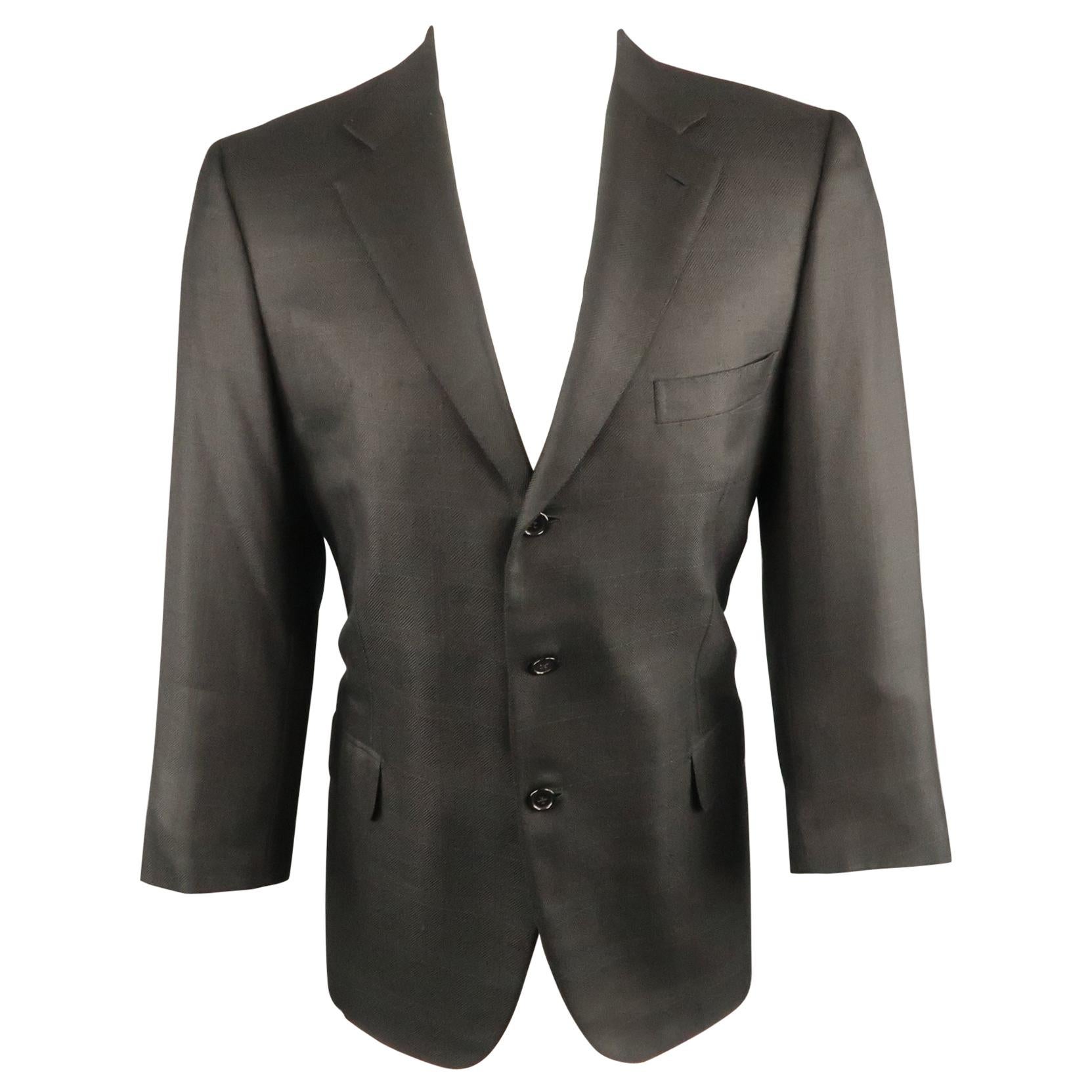 Men's BRIONI Regular Size 42 Black Wool Blend Windowpane Sport Coat