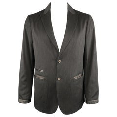Men's JOHN VARVATOS 42 Black Pinstripe Cotton Blend Leather Trimmed Sport Coat