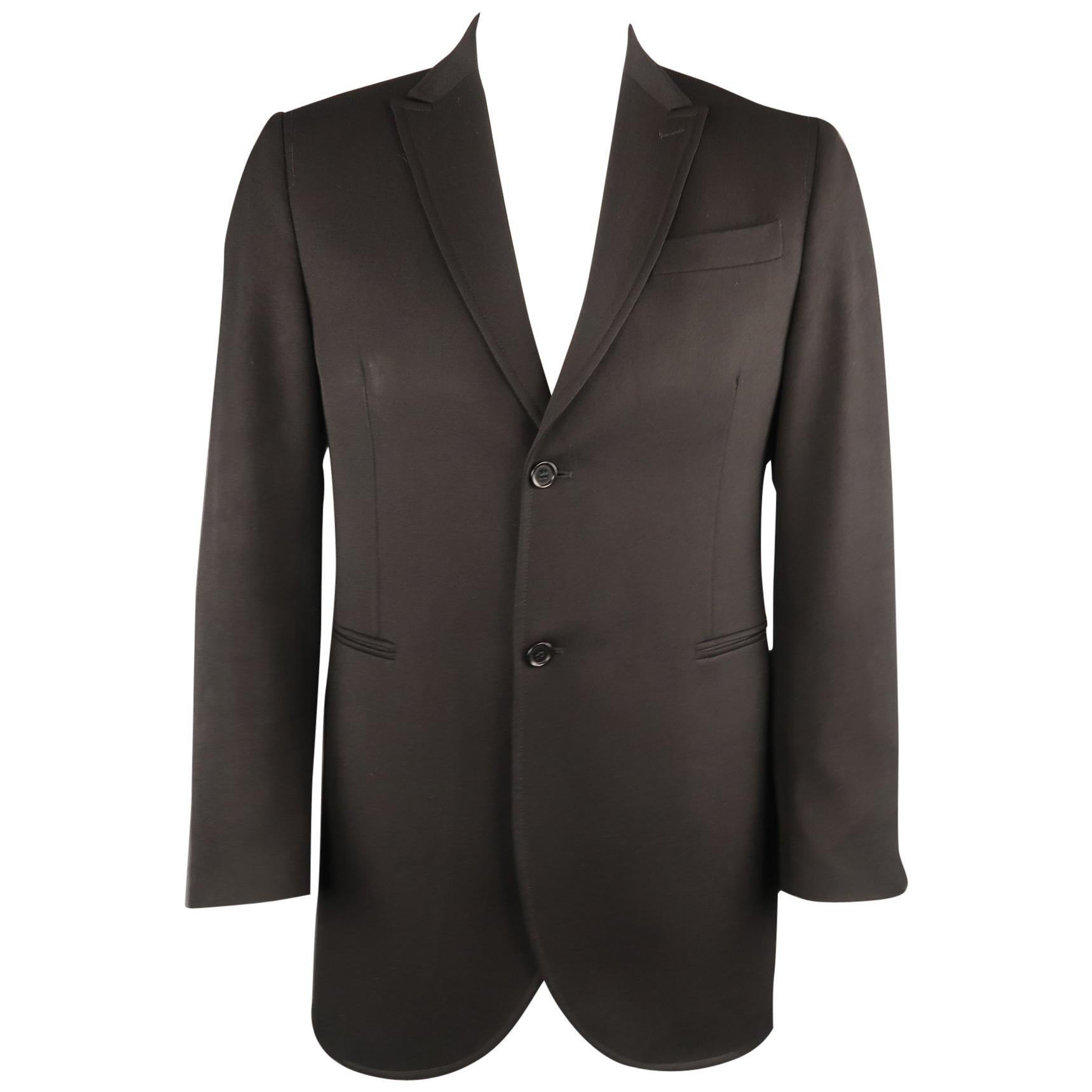 Men's CoSTUME NATIONAL Size 42 Black Solid Wool Peak Lapel Coat