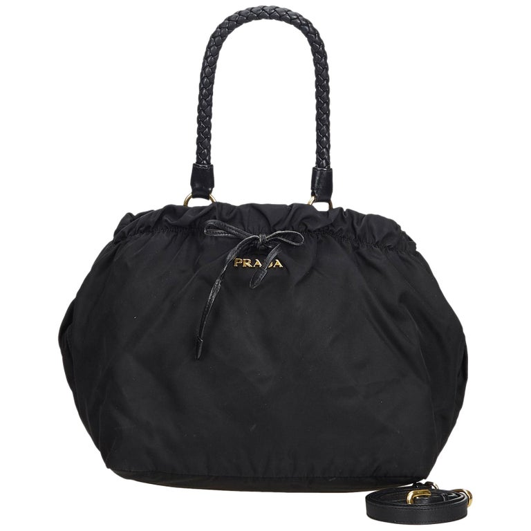 Prada Black Nylon Drawstring Satchel For Sale at 1stdibs