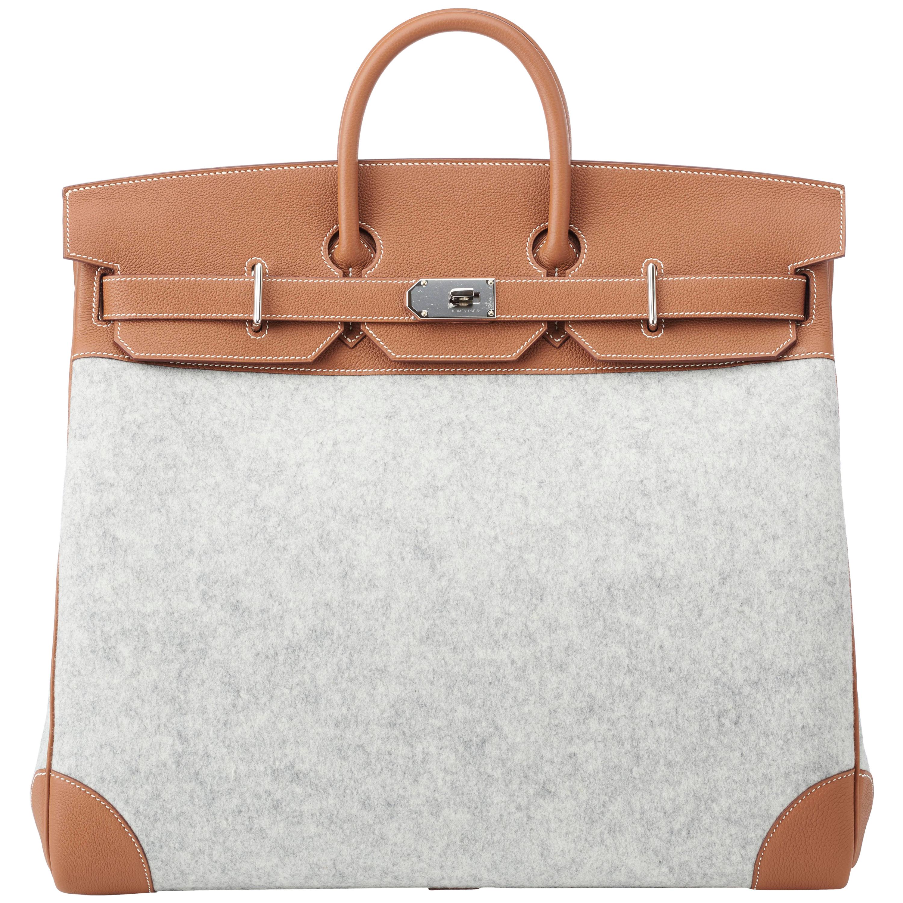Hermes Birkin HAC 50cm TODOO in Gold Togo leather and Gris Clair Wool Felt