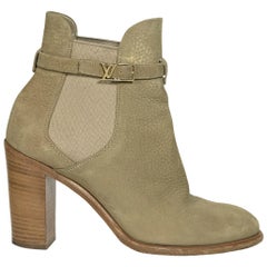 Tan Louis Vuitton Embossed-Leather Ankle Boots