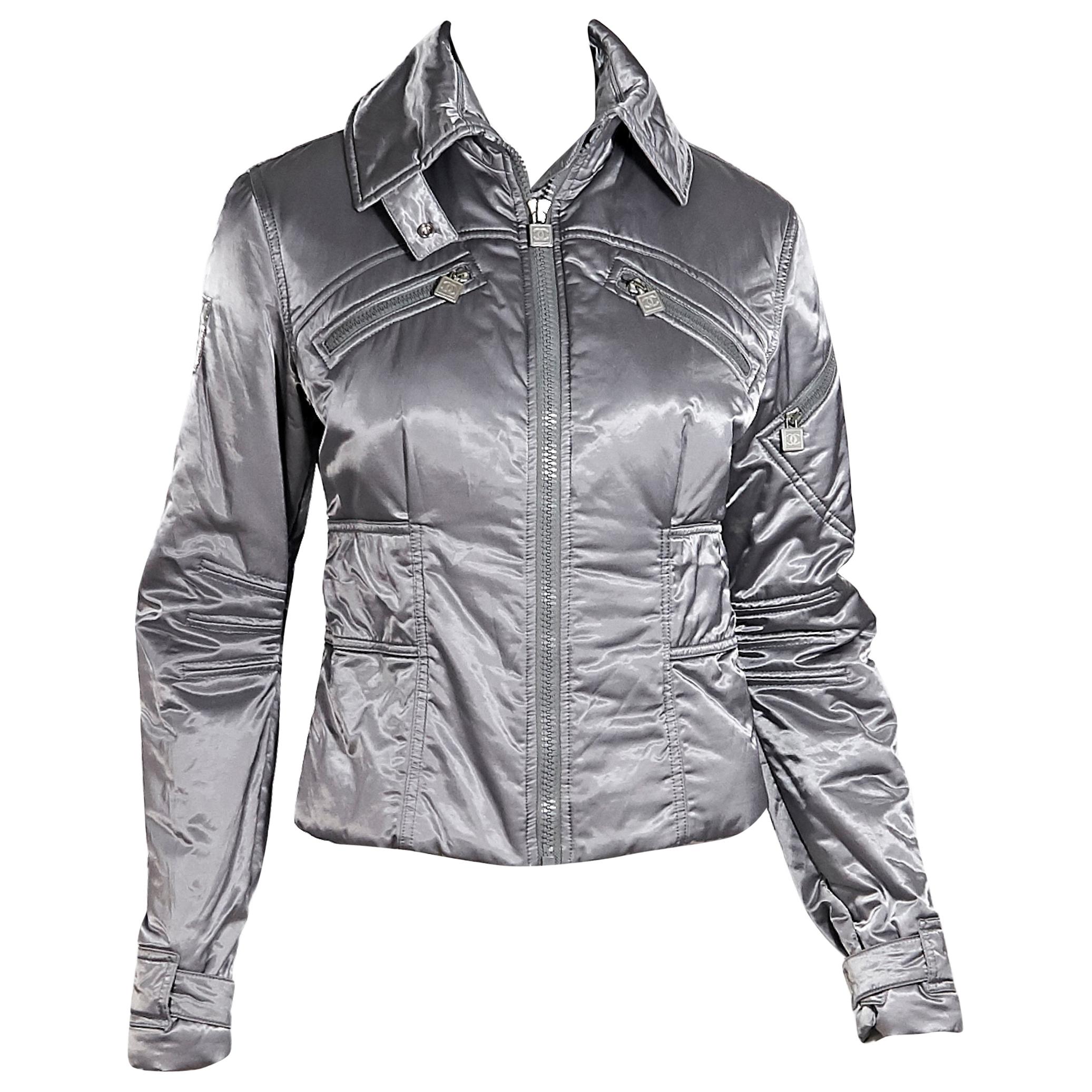 Metallic Silver Chanel Puffer Jacket 