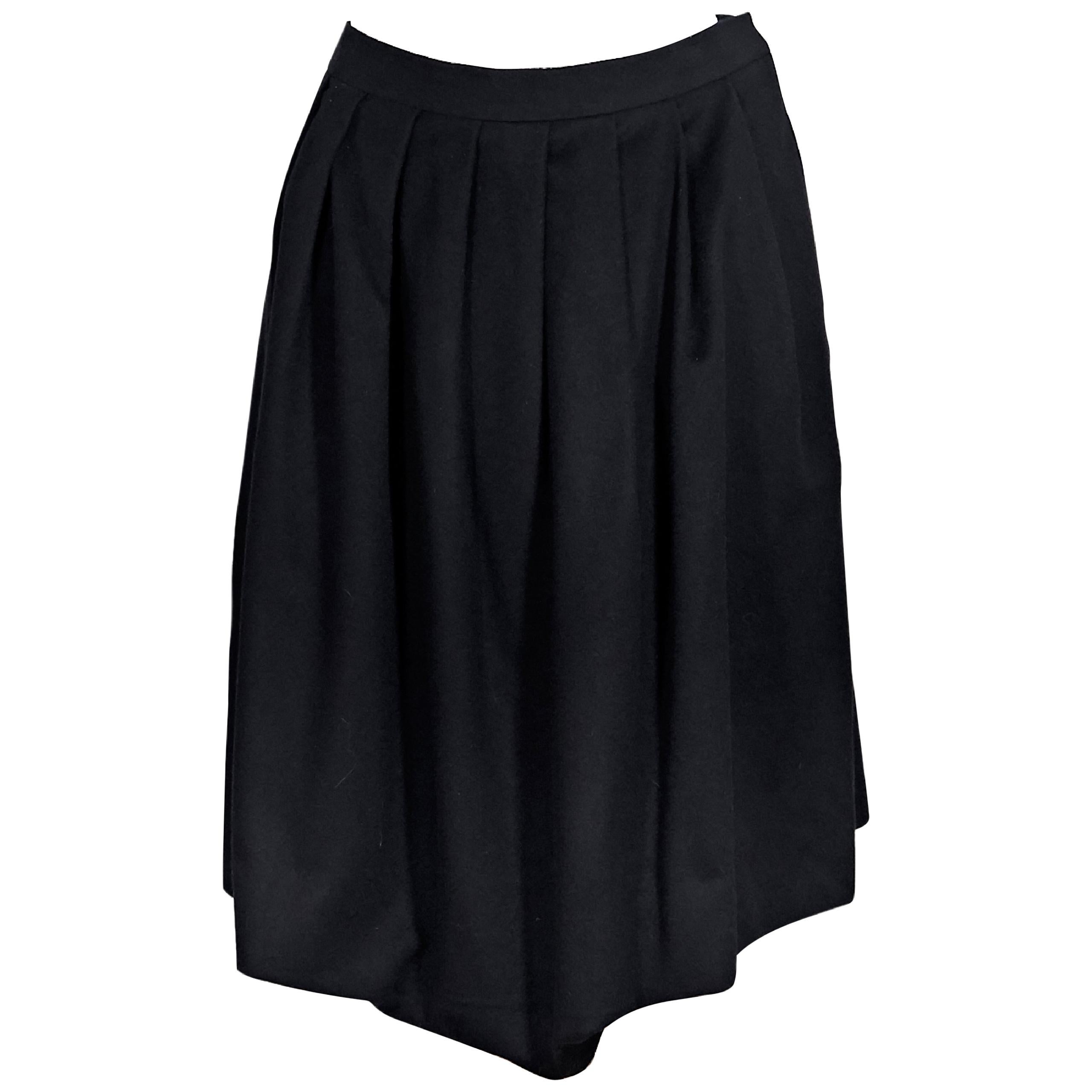 Black Vintage Hermes Wool Pleated Skirt