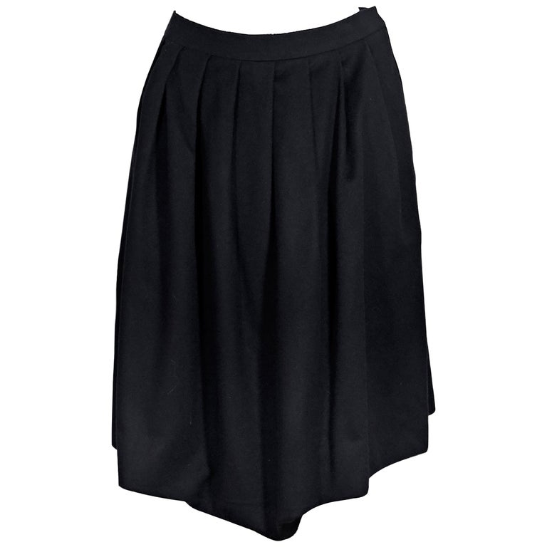 Black Vintage Hermes Wool Pleated Skirt For Sale at 1stDibs