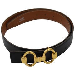 Hermes reversible  Black and Gold Leather Belt. Size 80 cm