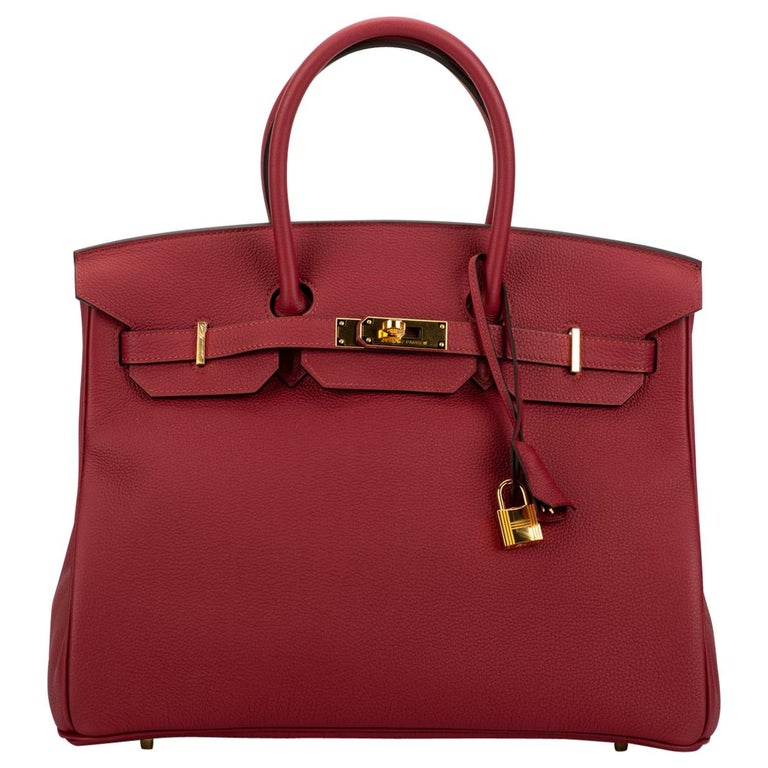 New in Box 2018 Hermes Rouge Grenat Gold Birkin 35 For Sale at 1stDibs