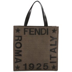 Fendi Logo Tote Embroidered Coated Canvas Medium