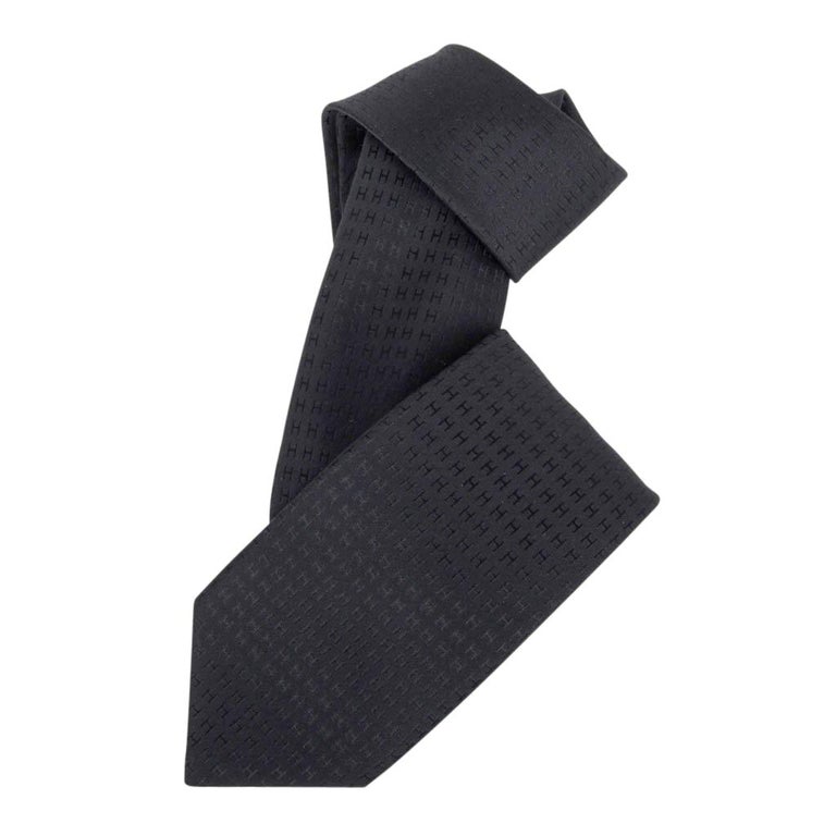 Hermes Tie Faconnee H Black H Classic Silk New w/ Box at 1stDibs