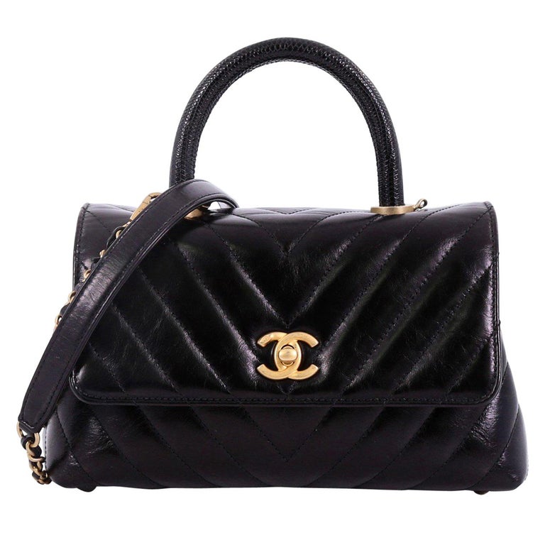 Chanel Coco Top Handle Bag Chevron Calfskin with Lizard Mini at