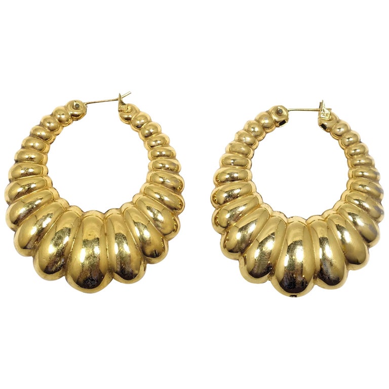 Vintage Signed Pierced Hoop Earrings For Sale at 1stDibs