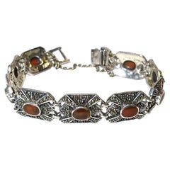 Vintage Sterling Silver Carnelian And Marcasite Bracelet