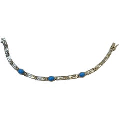 Retro Sterling Turquoise Color Glass Link Bracelet