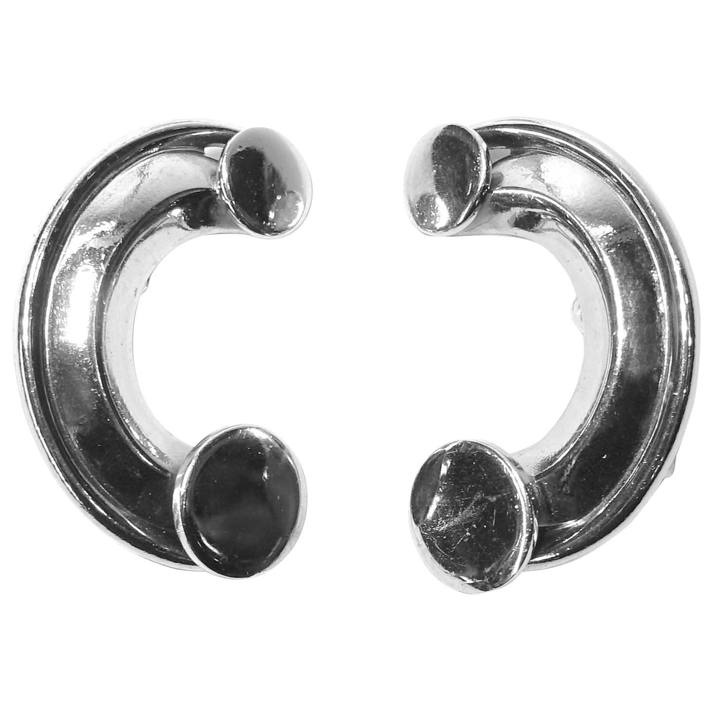 Vintage Signed Bartek Half Moon Clip Earrings For Sale