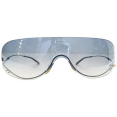 Retro 1990s Chanel Blue Rimless Shield Sunglasses