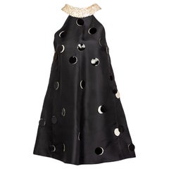 Courregès Black Silk Polka Dot Sequin Trapeze Mini Dress, 1960s