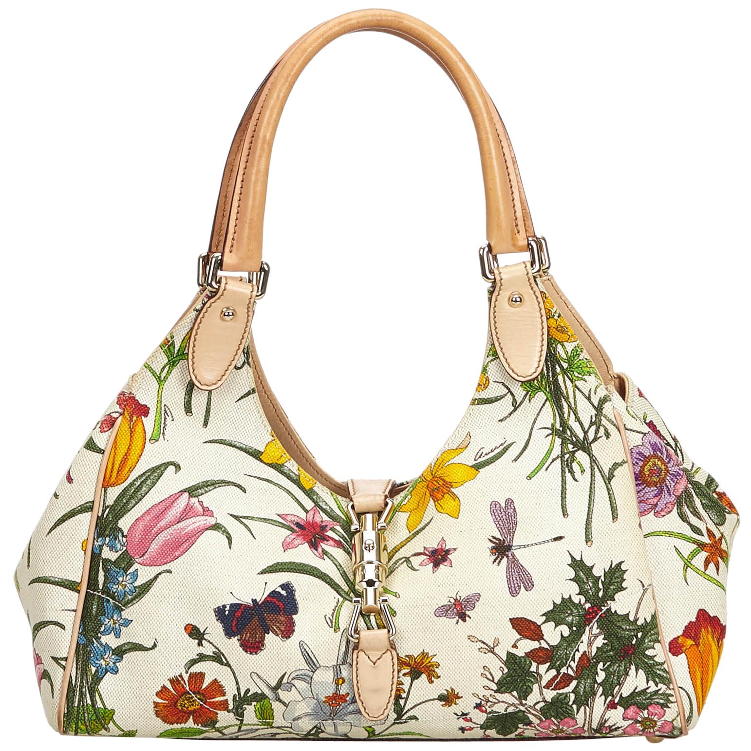 Gucci White Flora Jackie Shoulder Bag