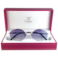New Cartier Oval Platine Manhattan 51mm Frame 18k Plated Sunglasses France
