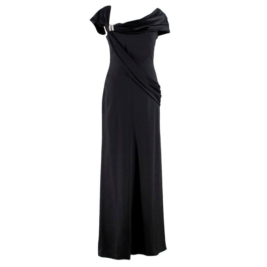 Valentino Embellished Asymmetric-Neckline Black Silk-Gown US 0-2 For Sale