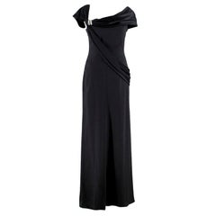 Valentino Embellished Asymmetric-Neckline Black Silk-Gown US 0-2