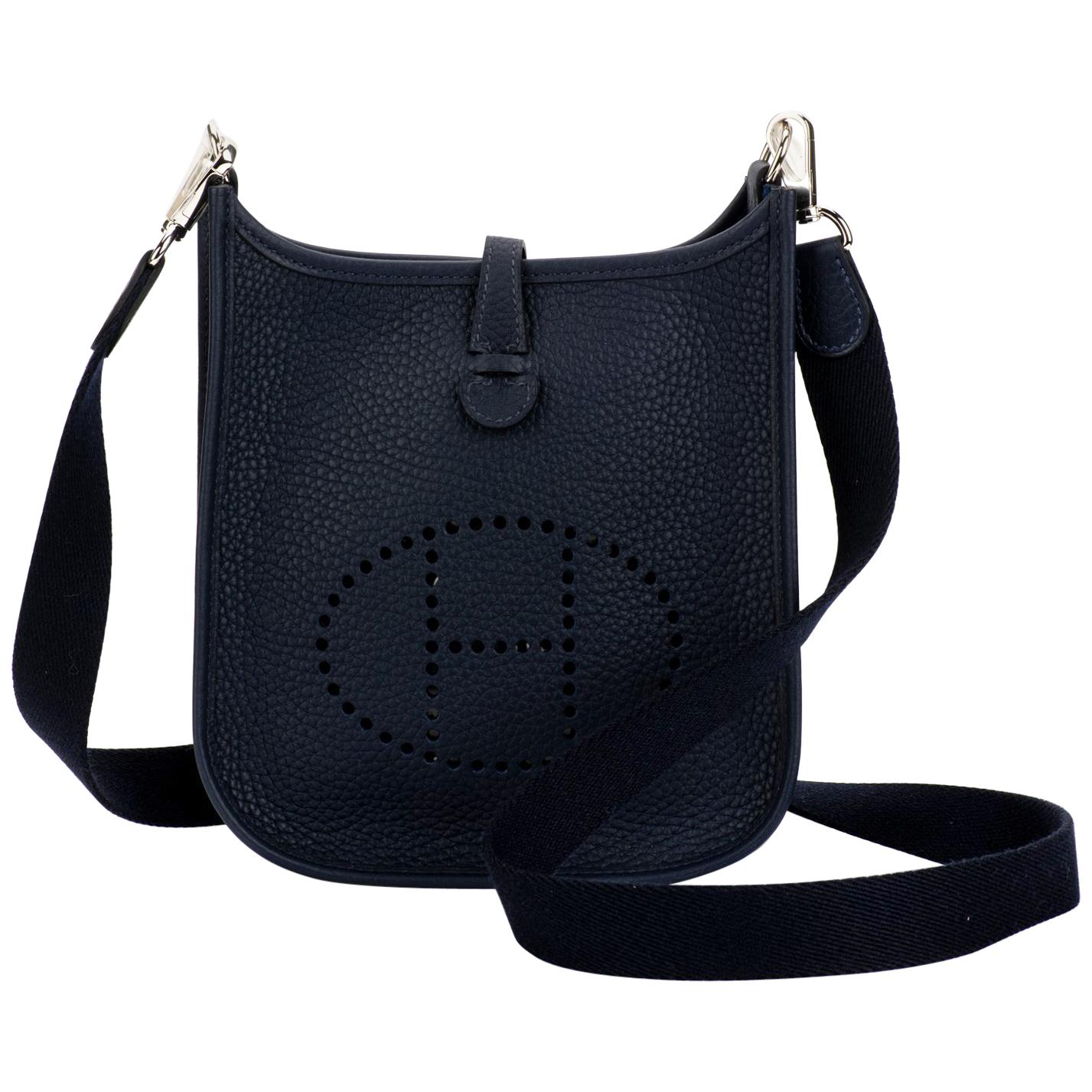 New in Box Hermes Mini Evelyne Blue Nuit Crossbody Bag