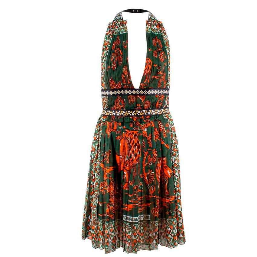 Valentino Green Print Halterneck Dress 
