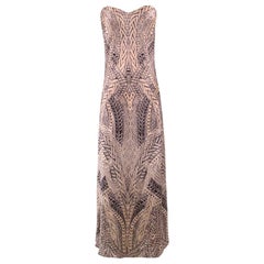 Alexander McQueen Silk Fitted Strapless Printed Gown US 4