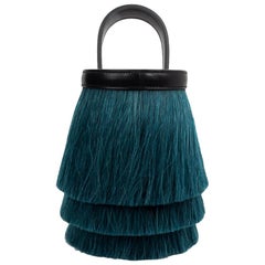 Hermes Toupet Bag Fringed Mini Bucket Horse Hair Vert Fonce Black Evercalf