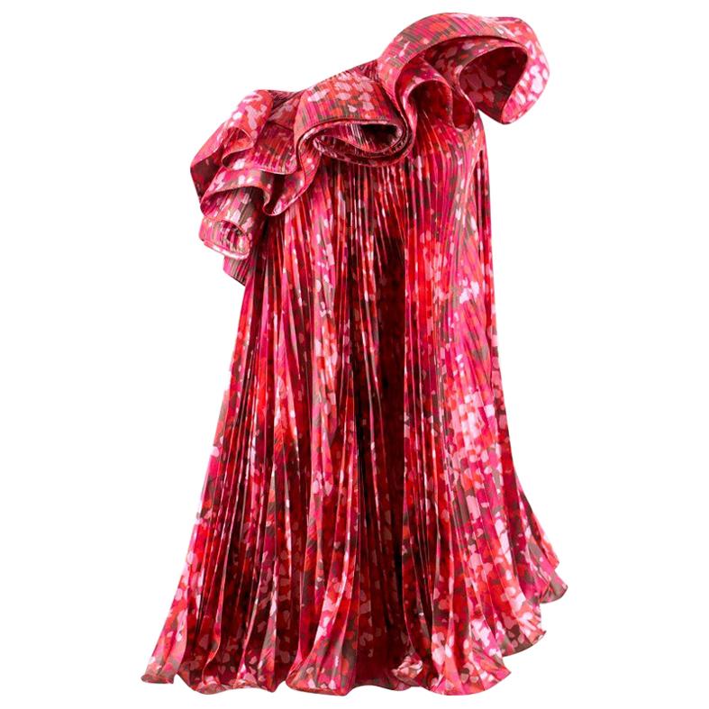Stella McCartney Printed Satin Ruffle Dress US 4 For Sale