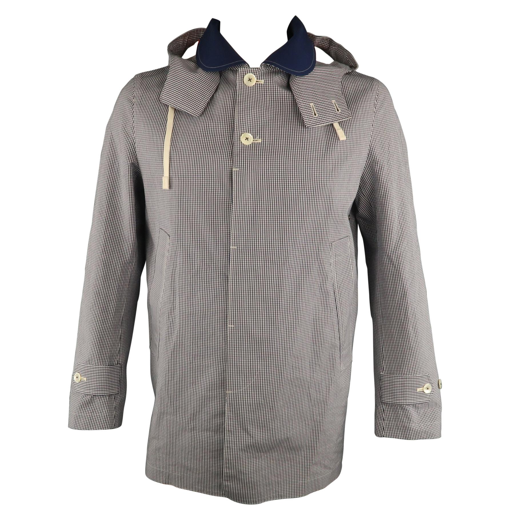 JUNYA WATANABE XL Navy & White Checkered Coated Cotton Detachable Hood Jacket