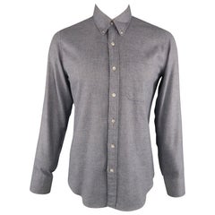 TOM FORD Size L Blue Window Pane Brushed Cotton Button Down Long Sleeve Shirt