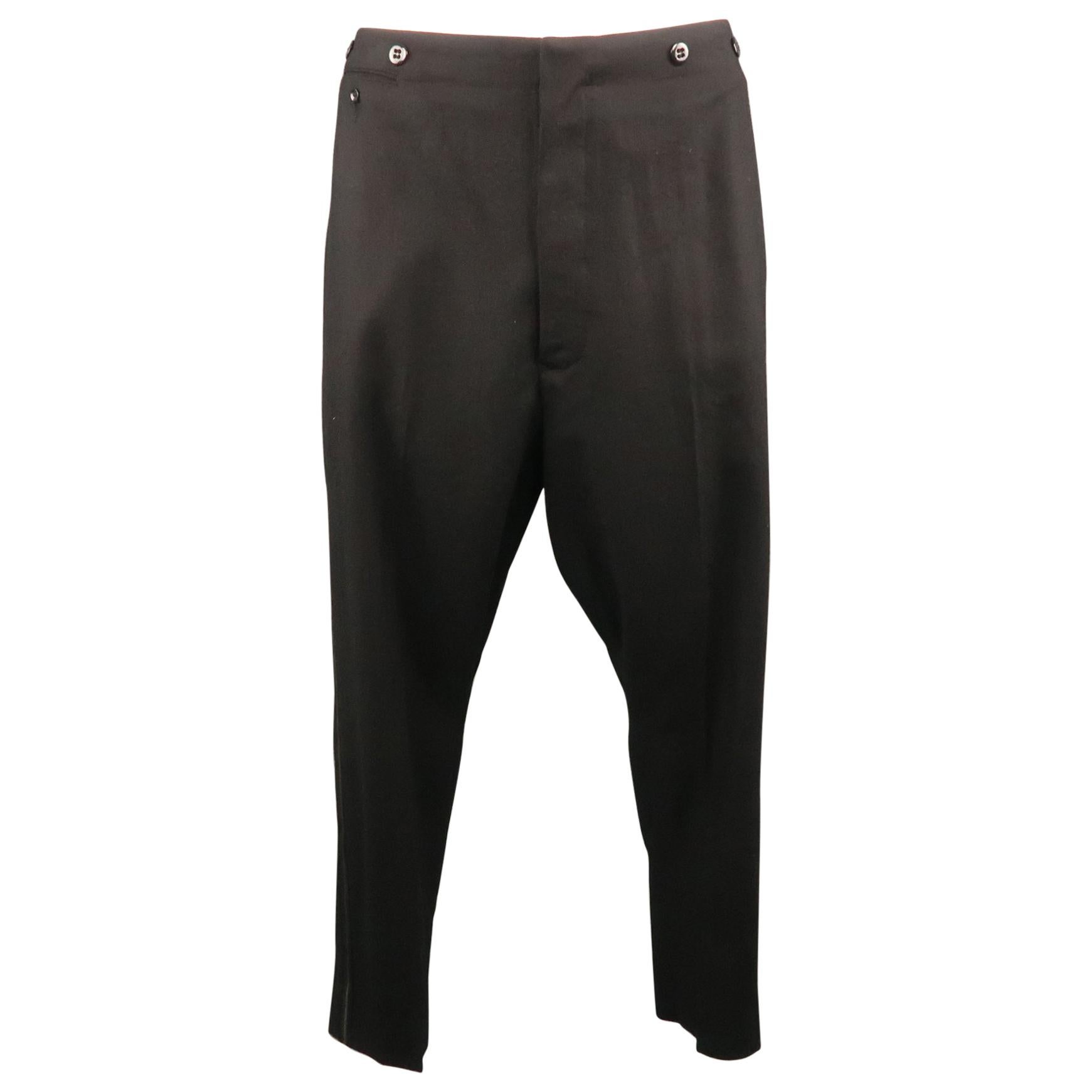 RRL by RALPH LAUREN Size 34 Black Solid Wool 32 Back Belt Dress Pants
