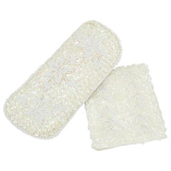 Walborg C.1960 White Sequin & Seed Bead Evening Wallet & Glasses Case