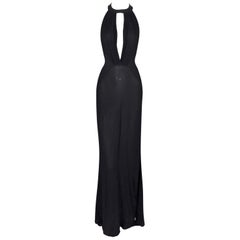 Used C. 2000 Gianni Versace Sheer Black Silk Plunging Grecian Gown Dress