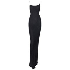 1997 Gucci by Tom Ford Semi-Sheer Black Silk Flowy Gown Dress