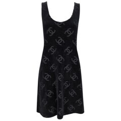 S/S 1996 Chanel Black Velvet MOD A-Line Logo Monogram Mini Dress