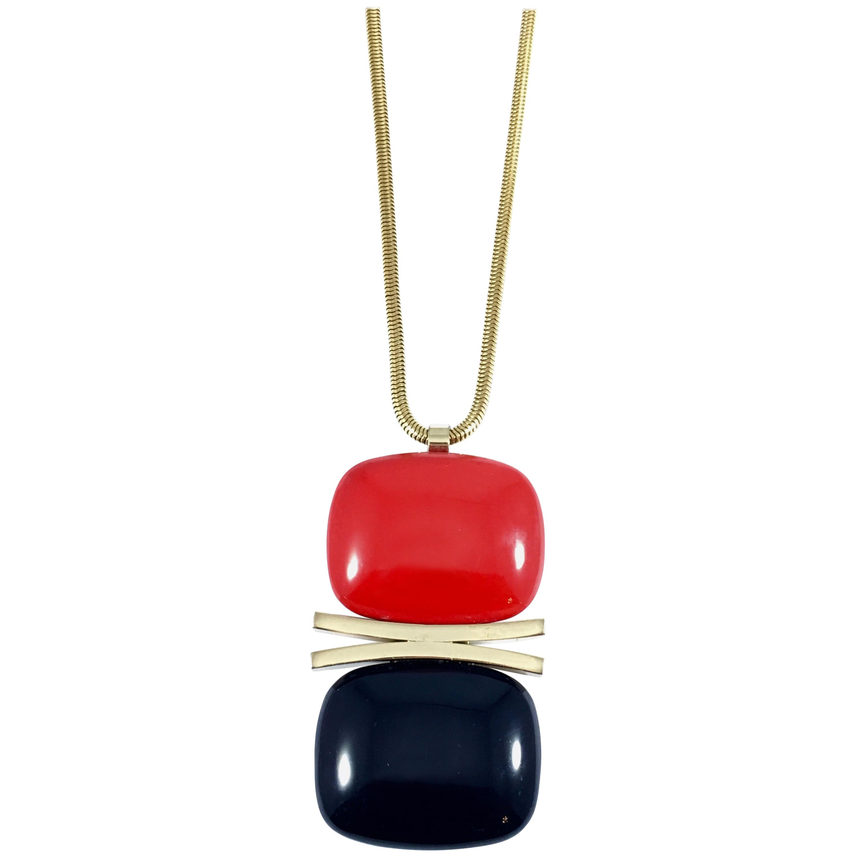 Lanvin Red and Navy Modernist Pendant Necklace, 1970s For Sale